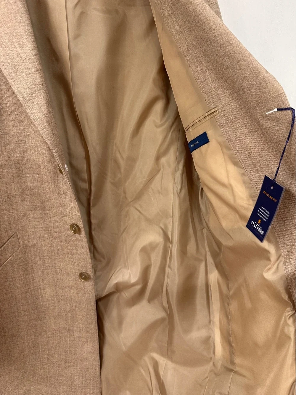 NWT Stafford Mens Sz XXL 100% Wool Oatmeal Beige Long Coat With Scarf $260